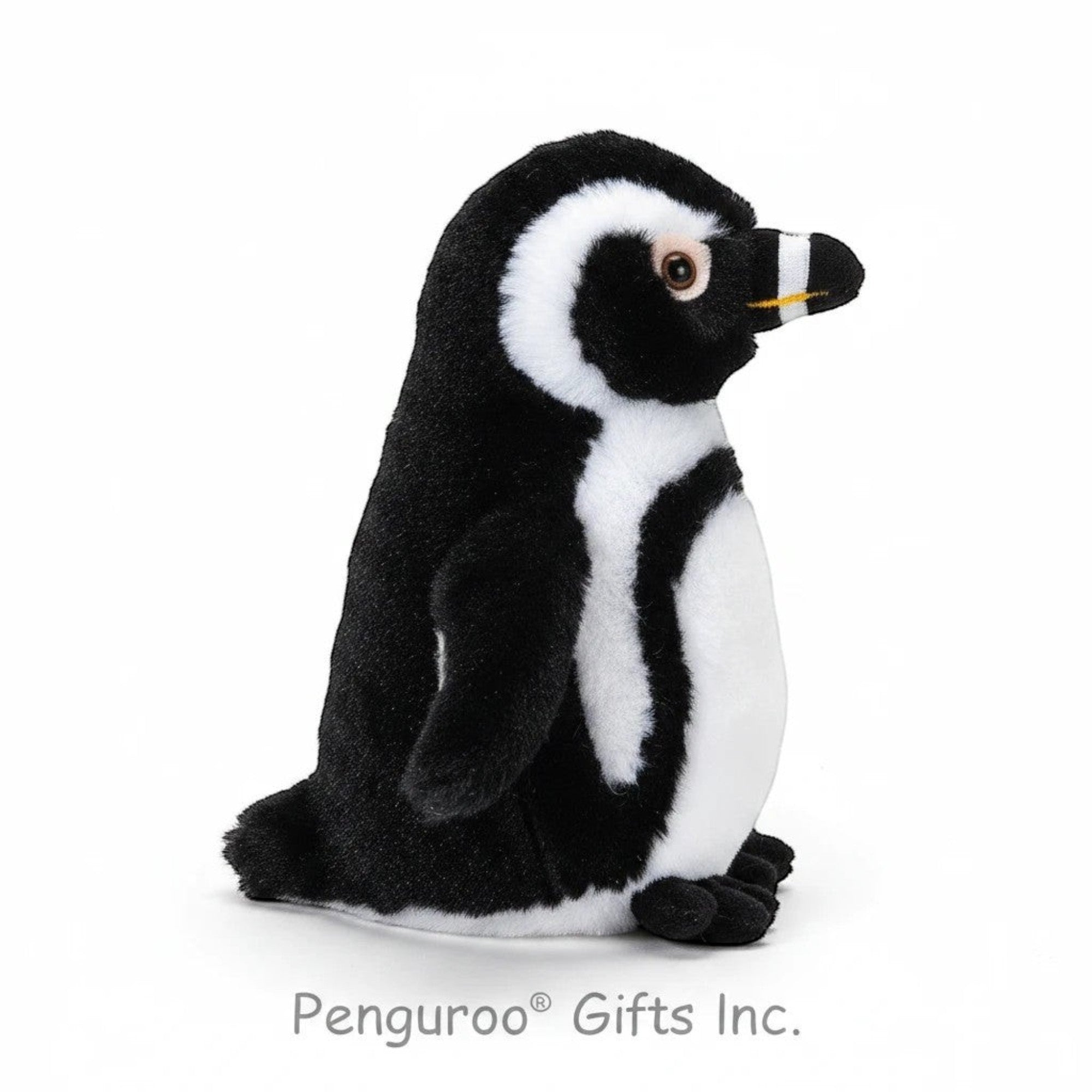 Penguroo® Gifts Inc. black footed penguin plush toy with white accents and realistic details.