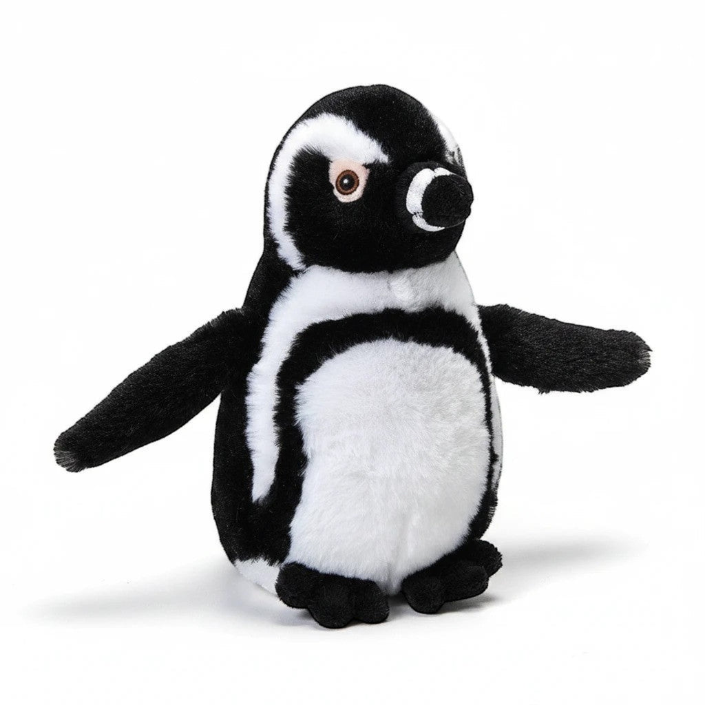 Penguroo® Gifts Inc. plush black footed penguin toy with white belly and black and white striped markings.
