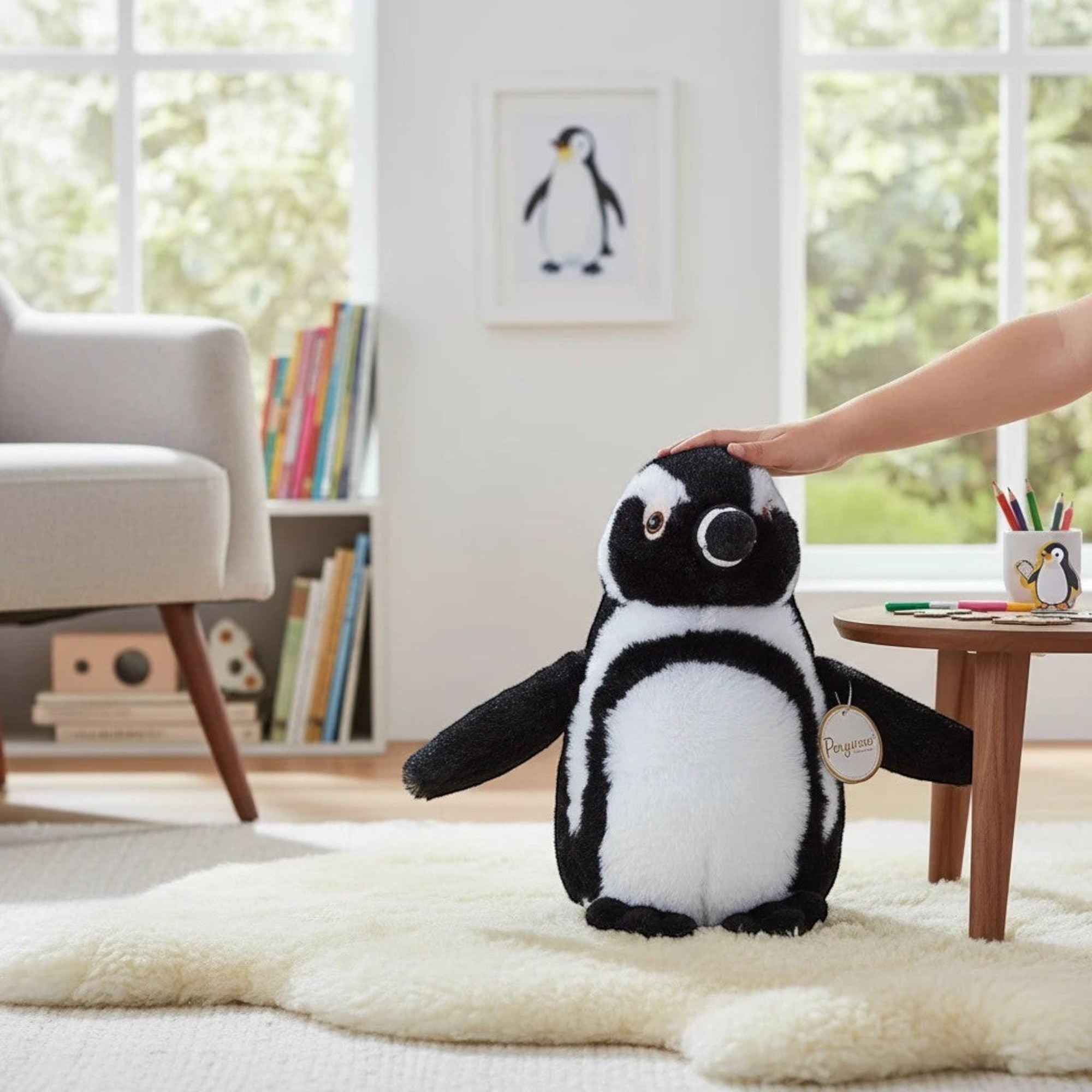 Penguroo® Gifts Inc. plush black footed penguin toy with white belly and black wings, 8 inches tall.