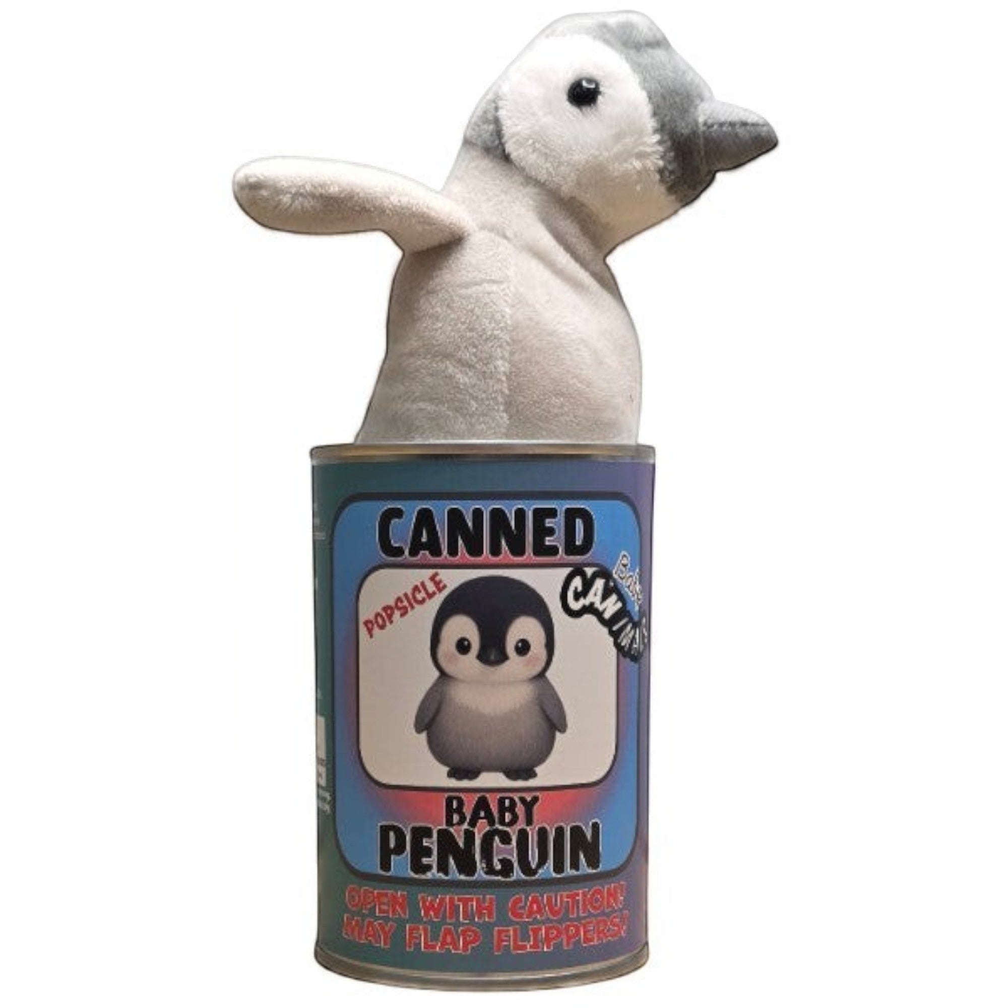 Penguroo® Gifts Inc. plush baby penguin, 5 inches, peeking out of a can with joke book.