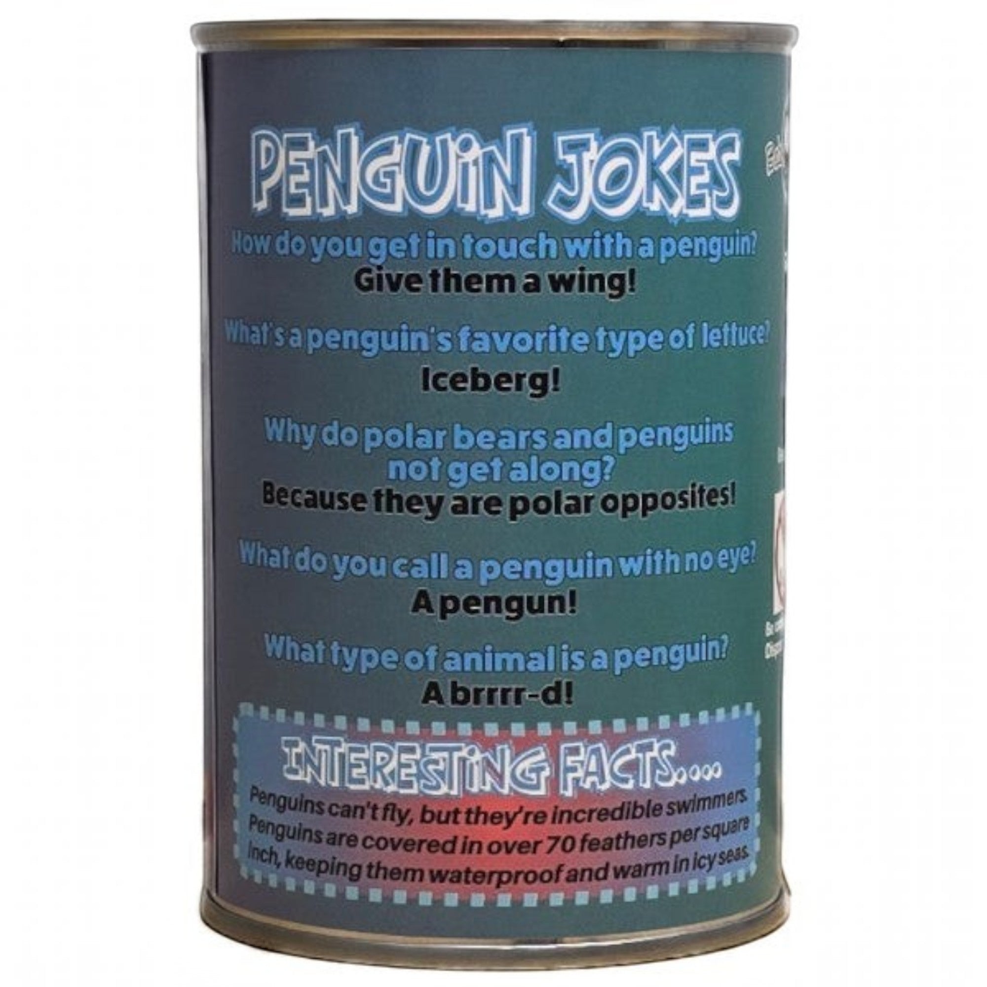 Penguroo® Gifts Inc. Canned baby penguin plush toy with joke book, 5-inch stuffed animal in a can.