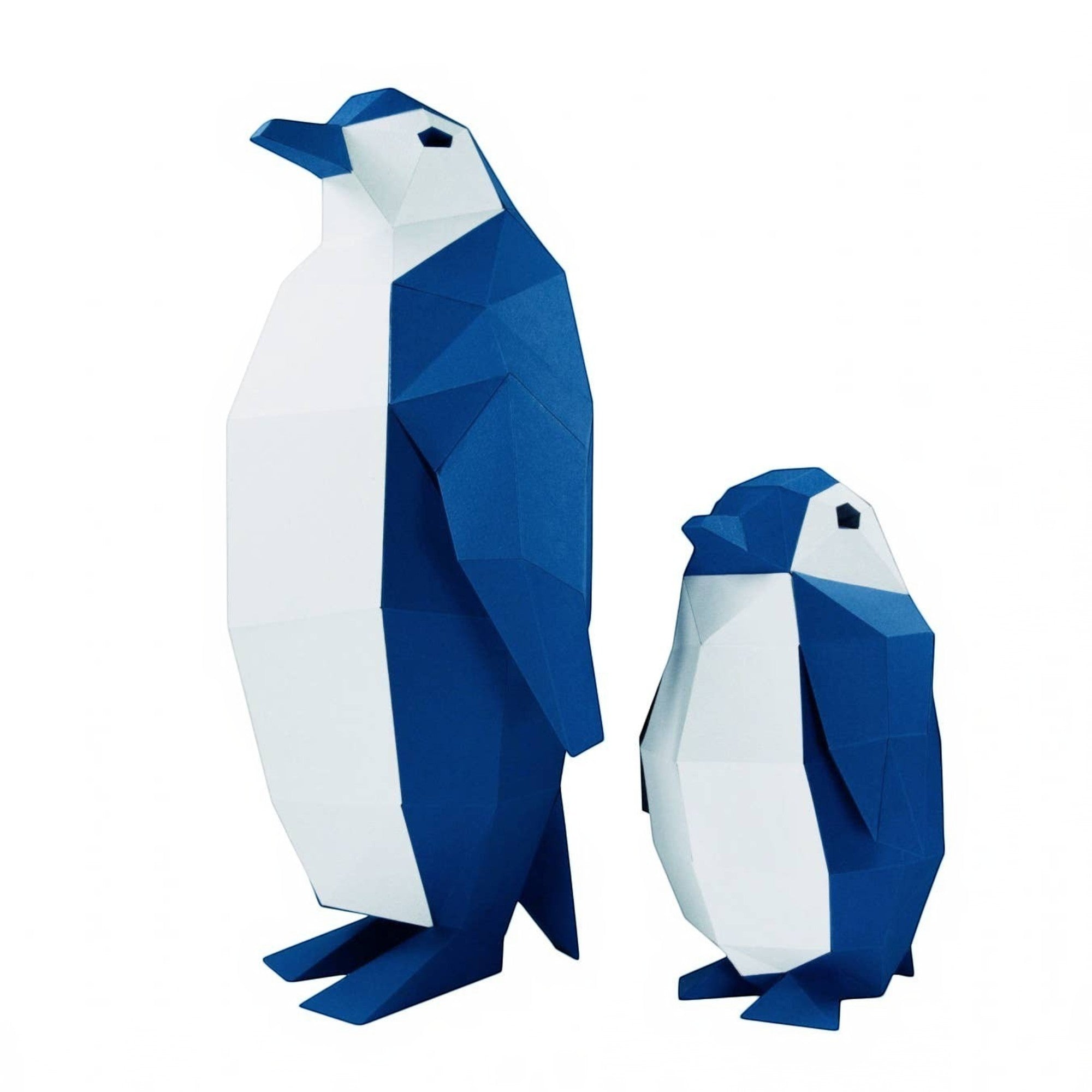 Penguroo® Gifts Inc. set of two geometric penguins, one large and one small, in blue and white faceted design.