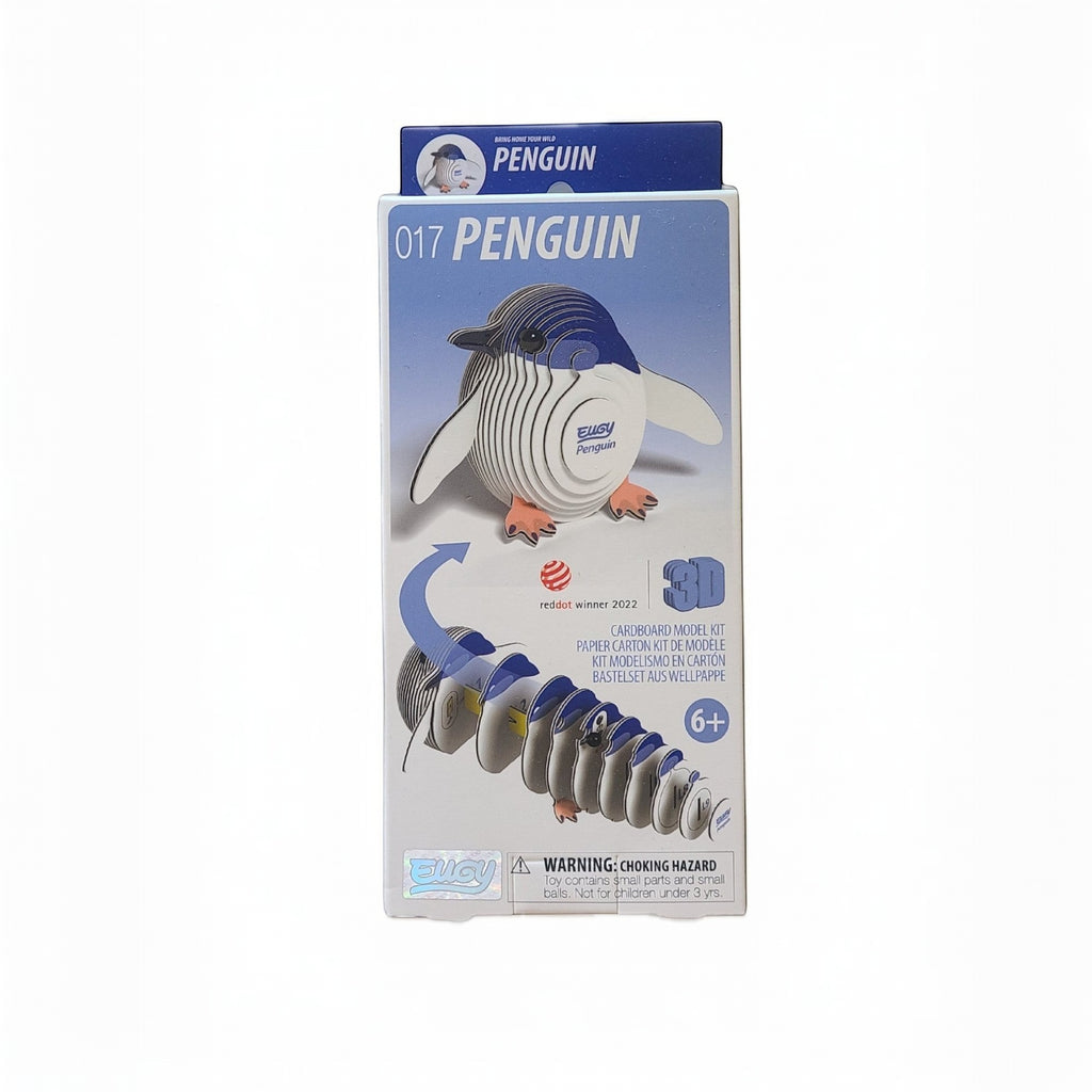 Penguroo® Gifts Inc. 3D cardboard penguin model building kit for kids aged 6+, featuring pre-cut pieces and easy assembly.