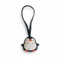 Penguroo® Gifts Inc. black and white faux leather penguin charm with orange feet and beak, attached to a black loop.