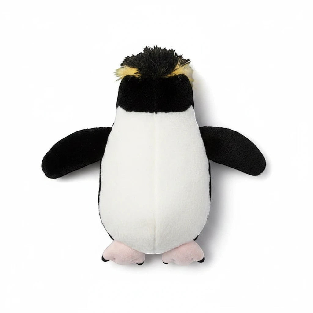 Penguroo® Gifts Inc. plush penguin stuffed animal toy, black and white with yellow crest, orange beak, and pink feet.