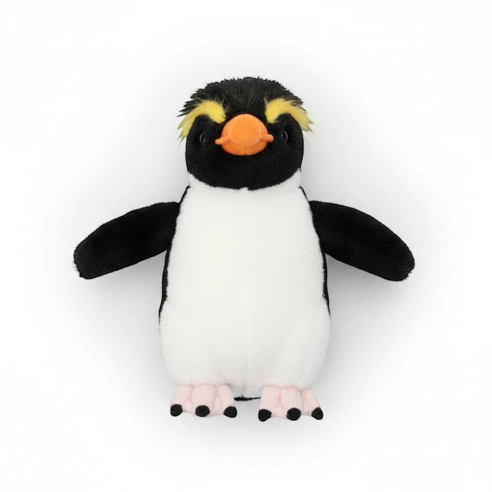 Penguroo® Gifts Inc. plush penguin stuffed animal toy with black and white body, yellow crest, orange beak, and pink feet.