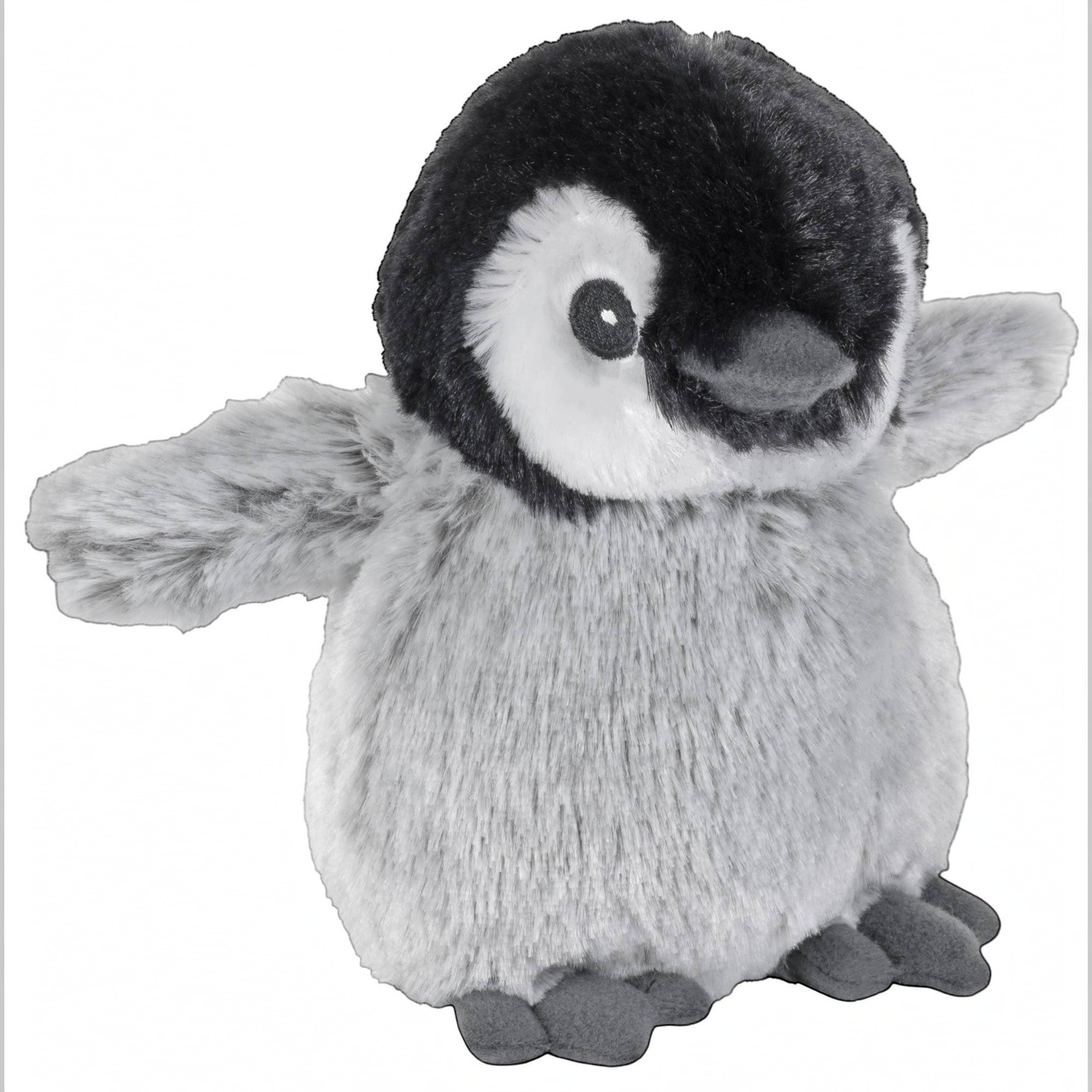 Penguroo® Gifts Inc. plush penguin stuffed animal toy, black and white with grey belly, soft fuzzy texture, outstretched wings.